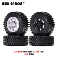 4Pc 1:10 1.55 Crawler Beadlock Plastic Wheel Rim Hub &amp; RC Rubber 78MM Tire for RC Car Axial RC4WD D90 TF2 Tamiya LC80 MST JIMNY