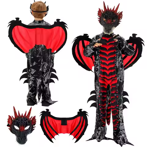 Demon Dragon Cosplay Fantasy Boys Clothing Wigs Mask Horror Stage Costume Disguise Teen 6 to 14 Year