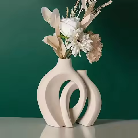 2026 Latest Models Hollow Nordic Modern Vase Set of 2 for Modern Home Decor Plastic Imitation Hollow