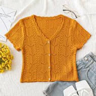 WYWH ผู้หญิงสไตล์วันหยุดสีส้มสบายๆสบายๆเสื้อกันหนาวพร้อม กลวงออก คอและ Tie Detailing