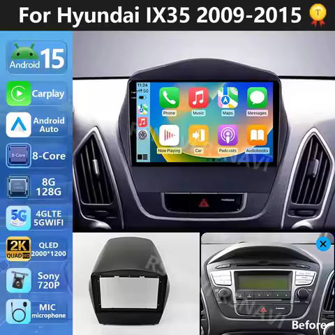 Plug and Play Android 15 For Hyundai Tucson 2 LM IX35 2009 -2015 2K QLED Car Radio Multimedia Video 