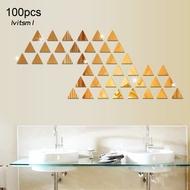 [LV] 100 Pcs Acrylic 3D Triangle Mosaic Mirror Effect Wall Sticker Home Room DIY