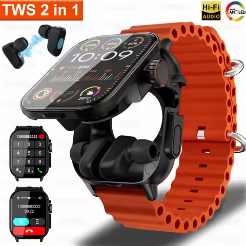 GT8 2 in 1 Smart Watch With Earbuds Smartwatch Full-Screen Touch Bluetooth Earphone HeartRate Blood 