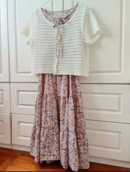 連身裙 日本碎花連身裙套裝, free size橡筋腰特顯修長瘦身感, 100%NEW 全新可配搭韓款白色短袖小外套, 超值出售 😍👍