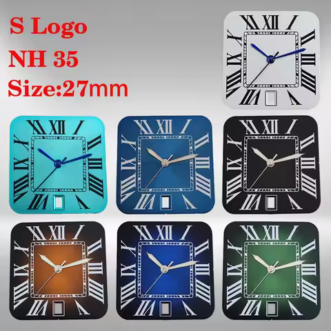 New 27mm S Logo Square Rome Dial Fit NH35/NH36/4R/7S Automatic Movement Fit 6 O'clock Watch Accessor