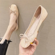 Women soft leather flat ballet shoes comfort bowknot boat shoes