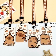 Capybara Cute Card Holder with Lanyard, Hard Badge Holder with Embossed Pattern, Waterproof Protecti