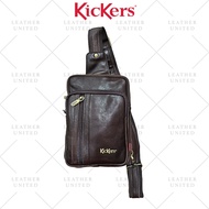 Kickers Men’s Leather Chest Bag - Versatile Crossbody Sling Bag with Front Flap & Multiple Zippers K