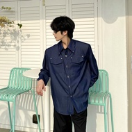 เสื้อเชิ้ตแขนยาวสีดำ YIFAN สำหรับผู้ชาย ทรงหลวม ดีไซน์กระดุม แฟชั่น เสื้อเชิ้ตอเนกประสงค์ ฤดูใบไม้ผล