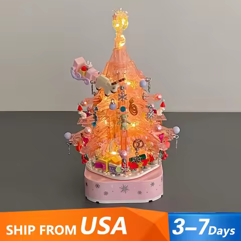 675PCS MOC Creative Pink Crystal Christmas Tree Model Building Blocks Set Puzzle Toys Christma Gift 