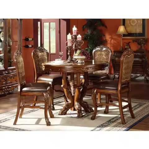 Luxury European Dining Room Furniture 4/6/8 Chairs Dinning Table Set in Dark Brown