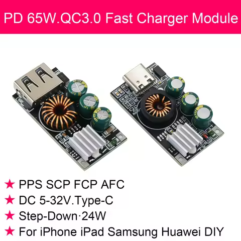 PD 65W QC3.0 Fast Charger Module DC 5-32V 24W Type-C Step-Down with PPS SCP FCP AFC for iPhone iPad 