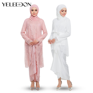 yeleedon Baju nikah perempuan Lace Embroidery Kurung Muslimah Kebaya Raya Tunang Nikah Kenduri Seragam