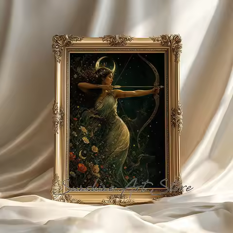 Canvas Art Greek Goddess Painting Art Nouveau Artemis Poster Greek Goddess Wall Art Vintage Artemis 