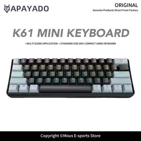 K61 61-Key Mechanical Keyboard Blue/Red Switch RGB Backlit APAYADO Ergonomic Design Compact Mini Gam