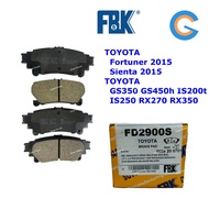 FBK Fortuner GUN155, Prius, Sienta Rear (Belakang) Disc Brake Pad GUN165 ZVW40 LEXUS AWL10 GRL10 ASE