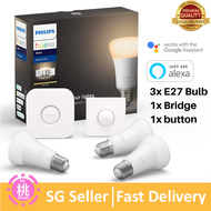 Philips Hue White Starter Kit Gen 3, Smart Bulb 3 x Pack LED (E27) Includes Hue Button and Bridge, Works with Alexa, Google Assistant and Apple HomeKit [Energy Class A+]
