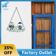 2 PCS Multicolor Owls Window Hanging Suncatchers Panel Bird Stained As Shown Alloy + Acrylic for Wal