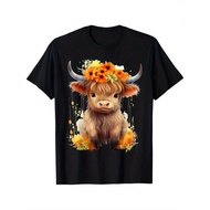 Cow,Scottish Highland Cow,Western Wear,Highland Cow T-shirt( -Crew neck shirt-Minimalist Style for E