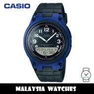 (100% Original) Casio AW-80-2B Telememo 10 YEARS BATTERY LIFE Analog Digital Black & Blue Resin Watc