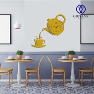 GIOVANNI Acrylic Mirror Wall Clock, DIY Silent Teapot Wall Clock Sticker, Funny Teapot Design 3D Easy to Read 3D Decorative Clock Office