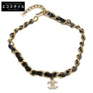 สร้อยคอโชคเกอร์หนังแก้วสีทอง/ดำ Chanel 95P - [มือสอง]
