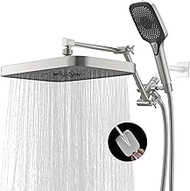 Jcrob 14 Inch Shower Head With Handheld, High-Pressure Rain/Rainfall Shower Heads With 3+1 Settings Handheld Spray, Including 3-Way Diverter, Extension Arm - Height/Angle Adjustable(Brushed Nickel)