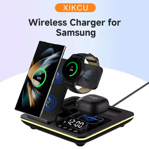 Foldable Wireless Charger Alarm Clock LED Light Dock For Samsung S24 S23 Galaxy Watch 2-7 Active 1 2