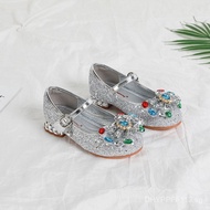 Frozen silver Girls' Piano Performance Shoes Crystal Shoes Single Shoes Catwalk Children's Princess 
