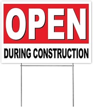 4 Less Co 18x12 Inch OPEN DURING CONSTRUCTION Lawn Yard Sign with Stake rwb1s
