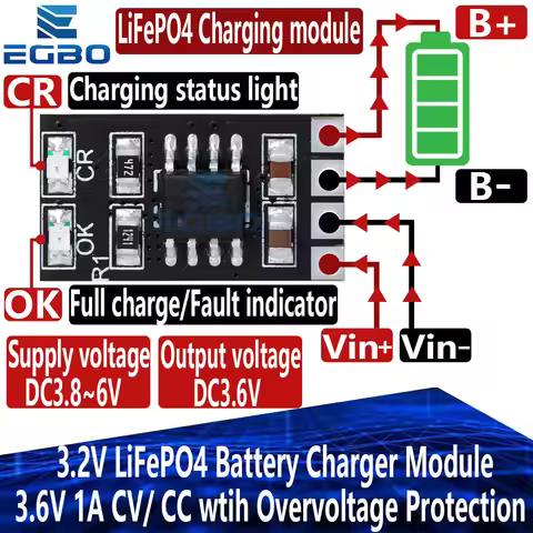 1~20PCS Dedicated 3.2V LiFePO4 Battery Charger Module 3.6V 1A CV/ CC wtih Overvoltage Protection Aut