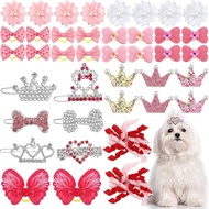 40 Keping Riben Rambut Anjing, Klip Rambut Anjing Kecil, Riben Gaya Puteri untuk Anak Anjing Yorkie,