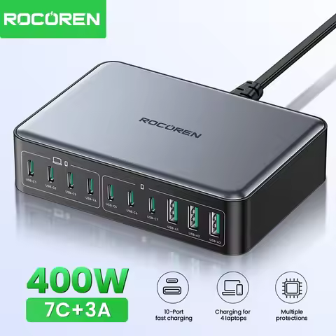 Rocoren 480W USB C Charging Station 10 Ports Type C GaN Charger Gan Usb Fast Charger Power Station D