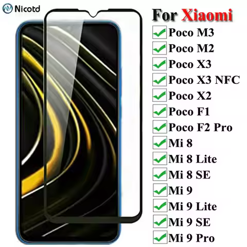 For Xiaomi Poco M3 M2 Glass For Poco X3 X2 F1 F2 Pro Tempered Glass Protective Full Screen Protector