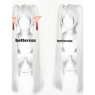 Buried Frieren Frieren Silver Gray White Tiger Mouth Clip Double Ponytail cosplay Wig Round Scalp