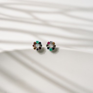 Ar Kang Collection** AKE2312 ต่างหูเงินแท้ 92.5% ต่างหูพลอยนพเก้า ดีไซน์ดอกไม้ พลอยมงคล ประดับพลอยแท