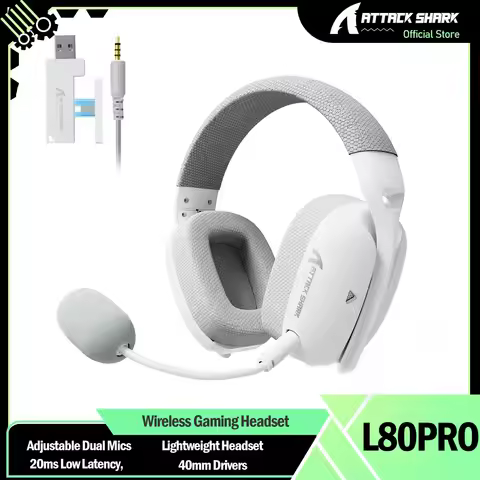 ATTACK SHARK L80PRO Wireless Gaming Headset, Adjustable Dual Mics, Lightweight Headset with 20ms Low