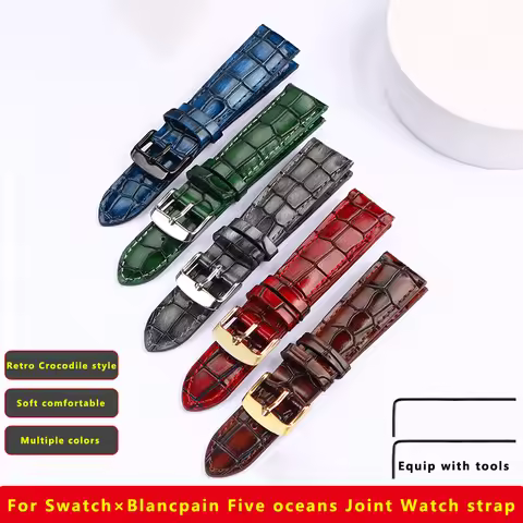 Retro Crocodile style Watch strap For Swatch×Blancpain Five oceans Joint 22mm Man Red green blue gre