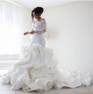 Gorgeous Scalloped Neck Long Sleeve Wedding Dresses Organza Mermaid Bridal Gown