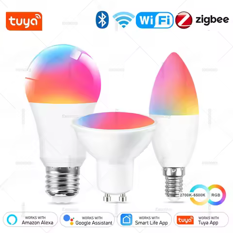 Tuya E27 E14 GU10 Bulb WiFi/Zigbee/Bluetooth,Dimmable Light LED Lamp 2700-6500K RGB,Smart Led Light 