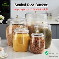 [SG SELLER] 2.3L/3.8L/6.5L Sealed Rice Bucket Plastic Transparent Leakproof Food Storage Jars Grain 