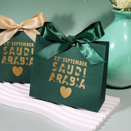 5/10pcs Saudi National Day Favor Gift Box With Ribbon, 23rd September Souvenir Candy Box, Green Kraf