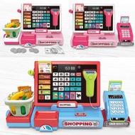 Children Play House Simulation Cash Register POS Machine Toy Shopping Basket Calculator Function Cas