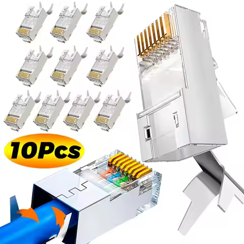 RJ45 Shielded Connector CAT7 CAT6 CAT5 Pass Through Hole Modular Plugs Network Gold Plated Ethernet 