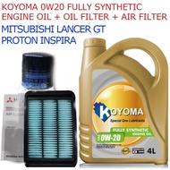 MITSUBISHI LANCER GT, PROTON INSPIRA OIL FILTER + AIR FILTER + KOYOMA 0W20 FULLY SYNTHETIC ENGINE OI