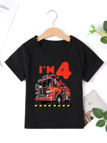 New I Am 2nd/3rd/4th/5th Fire Truck Printed T Shirt Boys Funny Kids Clothes Kawaii Toddler Shirt The