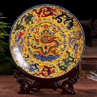 Plate of 9 golden dragons - golden dragons - Nine five chi corrugated iron with dragon-shaped stand