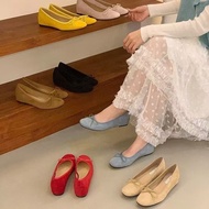 Women's French Ballet Flats Bow Red Suede - 2026 New Spring Comfort Flat Shoes for Daily