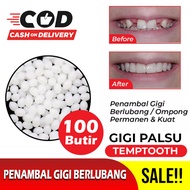 Gigi Palsu Penutup Ompong 100% ORIGINAL Penambal Gigi Berlubang Gigi Palsu Permanen Kuat Tambal Gigi Temptooth Bahan Gigi Palsu Gigi Palsu Permanen Gigi Palsu Lepas Pasang Penambal Gigi Tanpa Ke Dokter Gigi - Isi 100 Pcs - Gigi Palsu Depan Atas