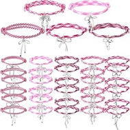 50 Pcs Bow Bracelets for Women Pink Adjustable Braided Rope Cord Friendship Bracelets with Bows Birt
